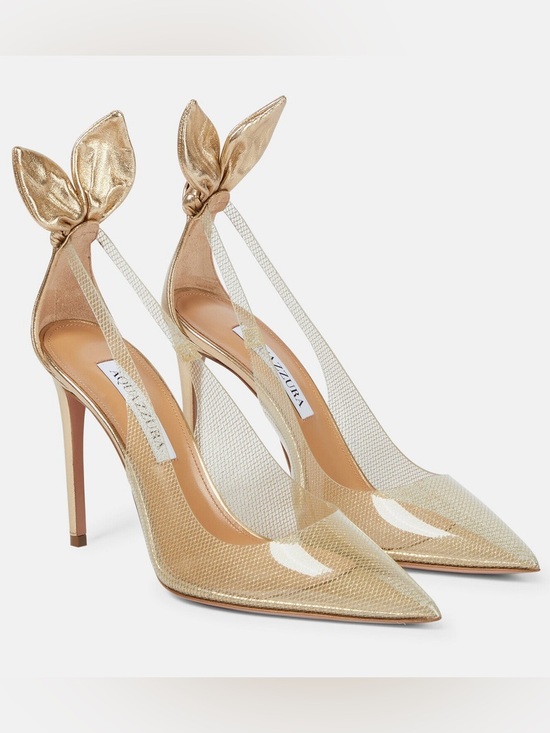 Aquazzura Shoes - Aquazzura Bow Tie Plexi 105 Pumps Gold NWT Size 40 IT